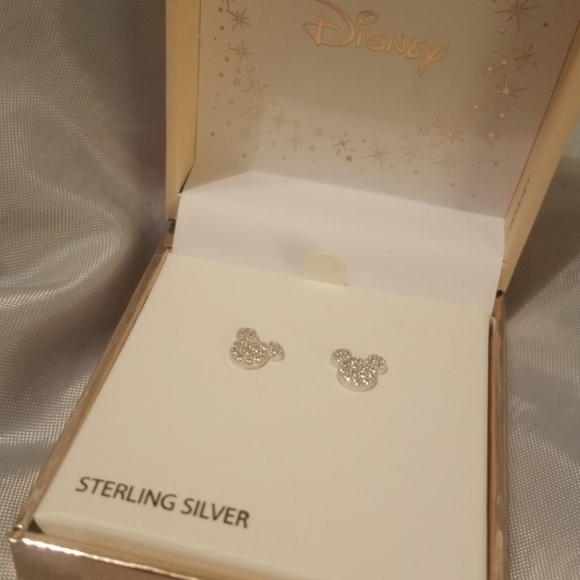 Disney sterling silver pave earrings new in box